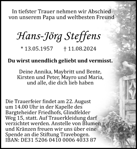 Traueranzeige von Hans-Jörg Steffens von Stormaner Tageblatt
