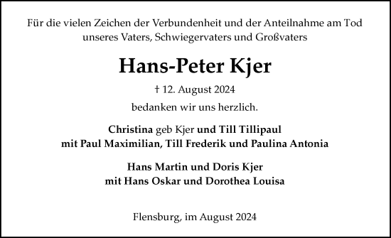 Traueranzeige von Hans-Peter Kjer von Flensburger Tageblatt