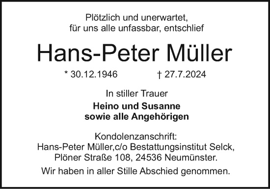 Traueranzeige von Hans-Peter Müller von Holsteinischer Courier