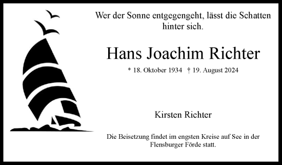 Traueranzeige von Hans Joachim Richter von Flensburger Tageblatt