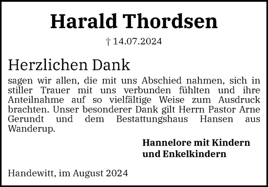Traueranzeige von Harald Thordsen von Region Flensburg
