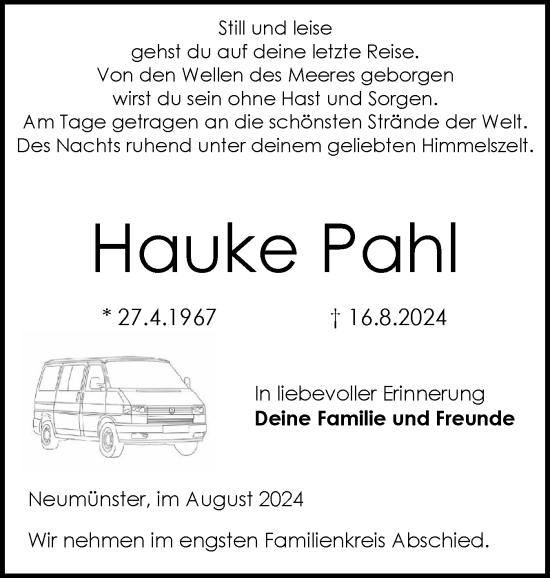 Traueranzeige von Hauke Pahl von Schleswig-Holsteinische Landeszeitung