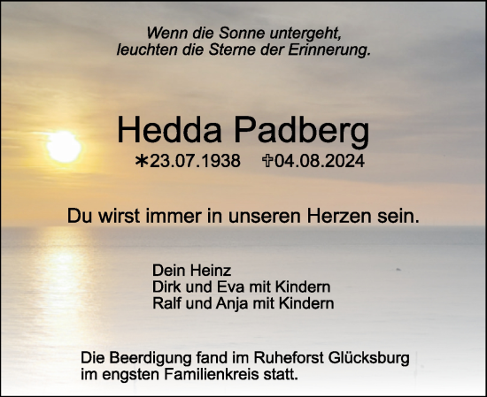 Traueranzeige von Hedda Padberg von Flensburger Tageblatt