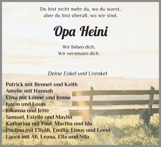 Traueranzeige von Heini  von Eckernförder Zeitung, Hallo Eckernförde