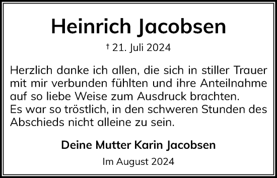 Traueranzeige von Heinrich Jacobsen von Region Flensburg