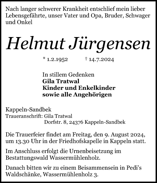 Traueranzeige von Helmut Jürgensen von Schleswiger Nachrichten, Schlei-Bote