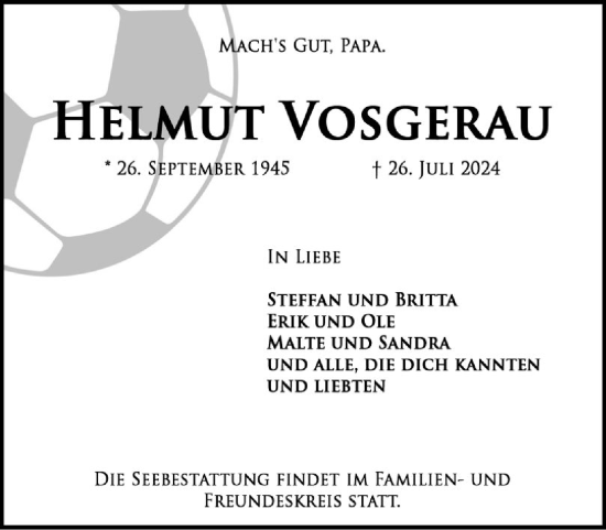Traueranzeige von Helmut Vosgerau von Uetersener Nachrichten, Der tip am Wochenende