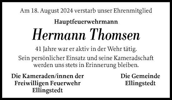 Traueranzeige von Hermann Thomsen von Schleswiger Nachrichten, Schlei-Bote