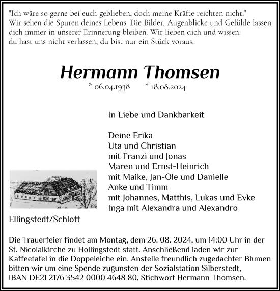 Traueranzeige von Hermann Thomsen von Schleswiger Nachrichten, Schlei-Bote