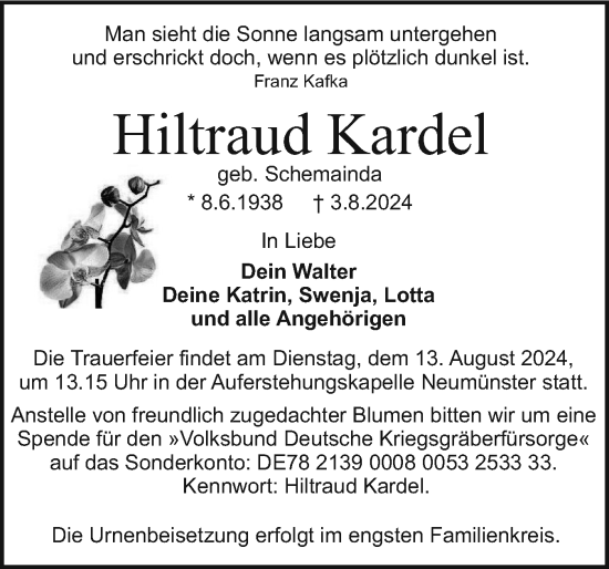 Traueranzeige von Hiltraud Kardel von Holsteinischer Courier