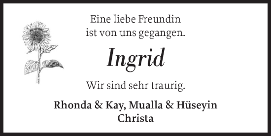 Traueranzeige von Ingrid  von Sylter Rundschau