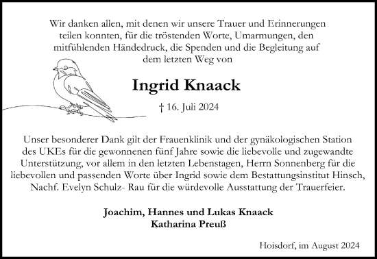 Traueranzeige von Ingrid Knaack von Stormaner Tageblatt