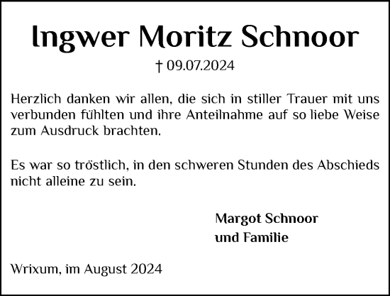 Traueranzeige von Ingwer Moritz Schnoor von Der Insel-Bote