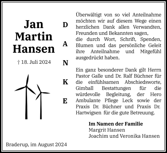 Traueranzeige von Jan Martin Hansen von Region Flensburg