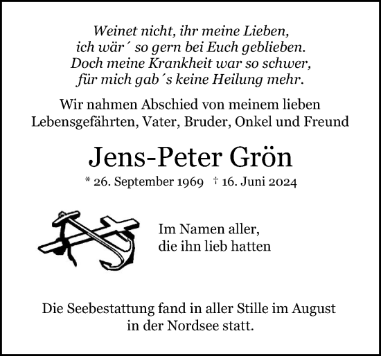Traueranzeige von Jens-Peter Grön von Elmshorner Nachrichten, Barmstedter Zeitung
