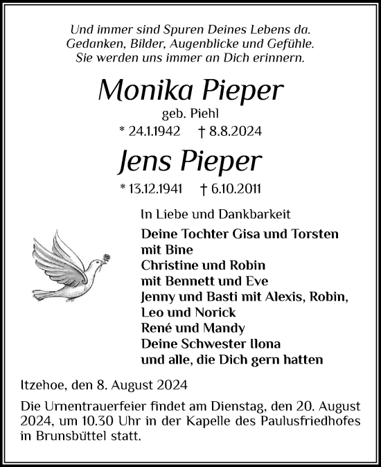 Traueranzeige von Jens Pieper von Norddeutsche Rundschau, Wilstersche Zeitung, Glückstädter Fortuna
