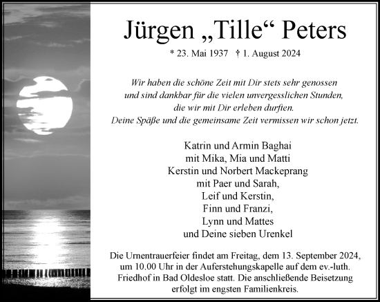 Traueranzeige von Jürgen Peters von Stormaner Tageblatt