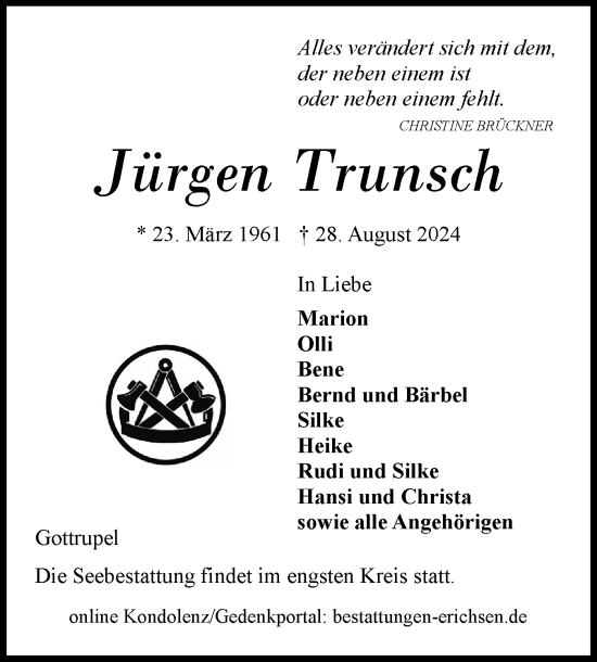 Traueranzeige von Jürgen Trunsch von Flensburger Tageblatt