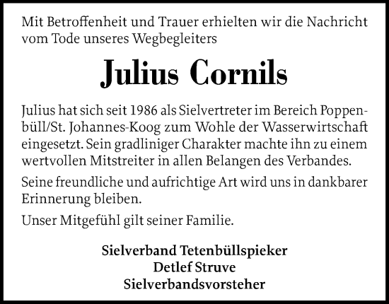 Traueranzeige von Julius Cornils von Husumer Nachrichten, Nordfriesland Tageblatt