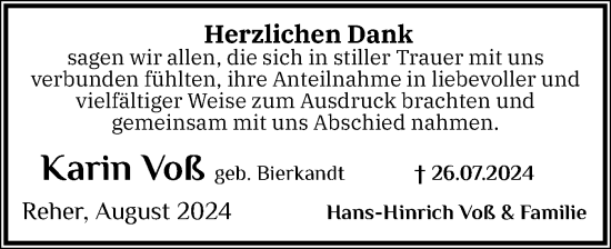 Traueranzeige von Karin Voß von Norddeutsche Rundschau, Wilstersche Zeitung, Glückstädter Fortuna