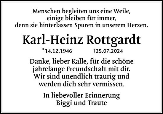 Traueranzeige von Karl-Heinz Rottgardt von Holsteinischer Courier