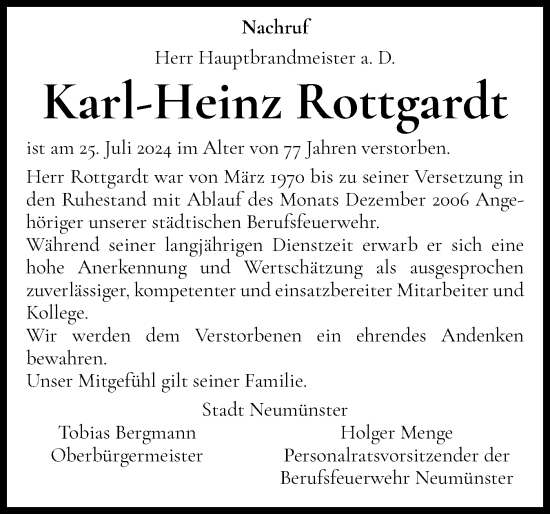 Traueranzeige von Karl-Heinz Rottgardt von Holsteinischer Courier