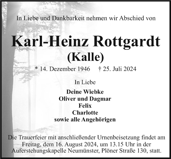 Traueranzeige von Karl-Heinz Rottgardt von Holsteinischer Courier