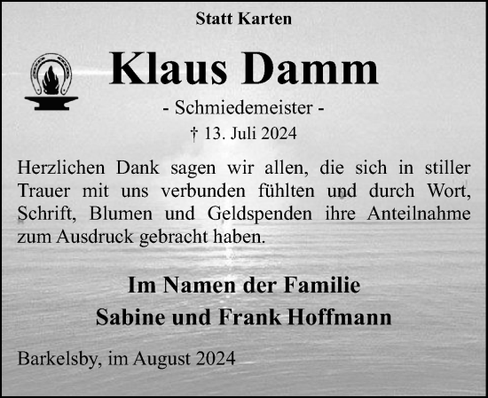 Traueranzeige von Klaus Damm von Eckernförder Zeitung, Hallo Eckernförde