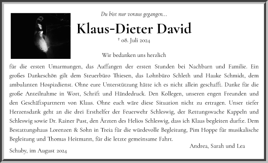 Traueranzeige von Klaus-Dieter David von Region Flensburg