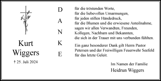 Traueranzeige von Kurt Wiggers von Stormaner Tageblatt