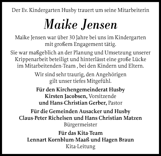 Traueranzeige von Maike Jensen von Flensburger Tageblatt