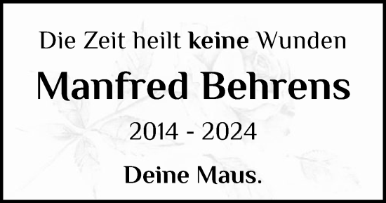 Traueranzeige von Manfred Behrens von Flensburger Tageblatt