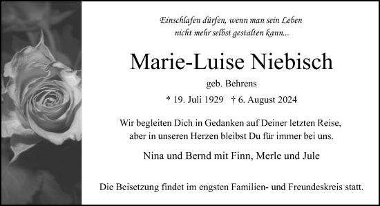 Traueranzeige von Marie-Luise Niebisch von Stormaner Tageblatt