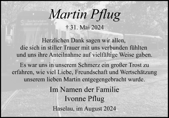 Traueranzeige von Martin Pflug von Uetersener Nachrichten, Der tip am Wochenende