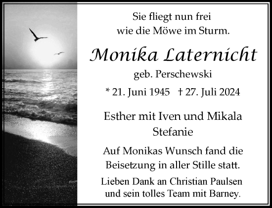 Traueranzeige von Monika Laternicht von Stormaner Tageblatt