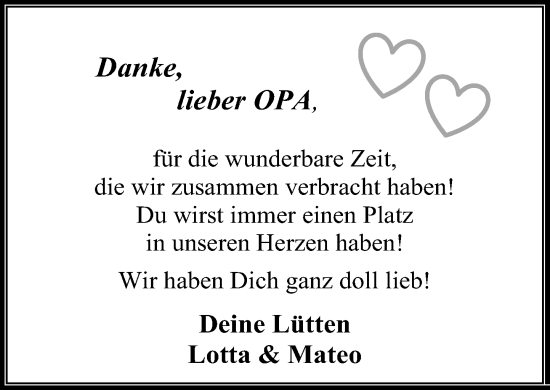 Traueranzeige von Opa  von Stormaner Tageblatt