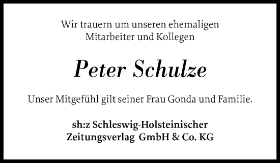 Traueranzeige von Peter Schulze von Der Insel-Bote