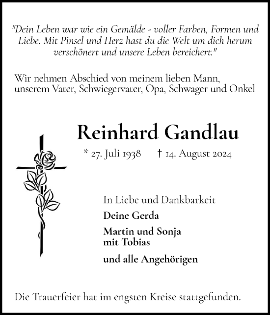 Traueranzeige von Reinhard Gandlau von Elmshorner Nachrichten, Barmstedter Zeitung