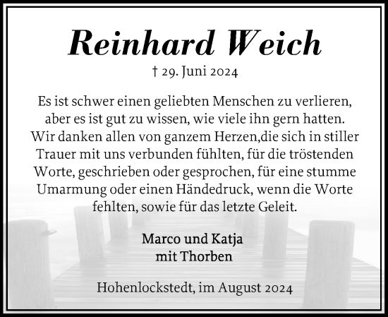 Traueranzeige von Reinhard Weich von Norddeutsche Rundschau, Wilstersche Zeitung, Glückstädter Fortuna