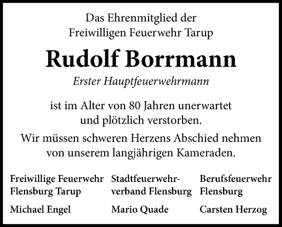 Traueranzeige von Rudolf Borrmann von Flensburger Tageblatt
