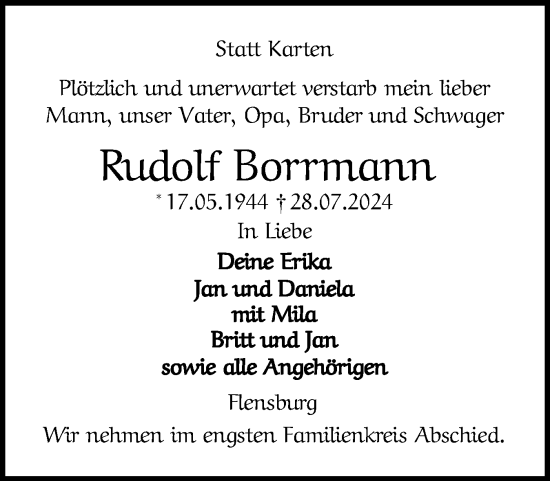 Traueranzeige von Rudolf Borrmann von Flensburger Tageblatt