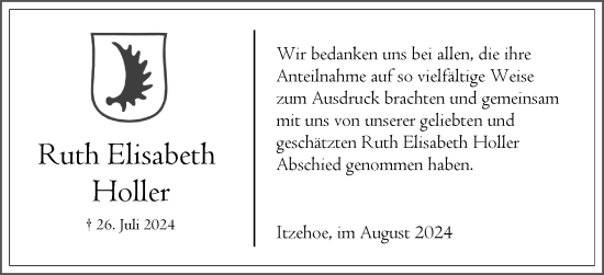 Traueranzeige von Ruth Elisabeth Holler von Norddeutsche Rundschau, Wilstersche Zeitung, Glückstädter Fortuna