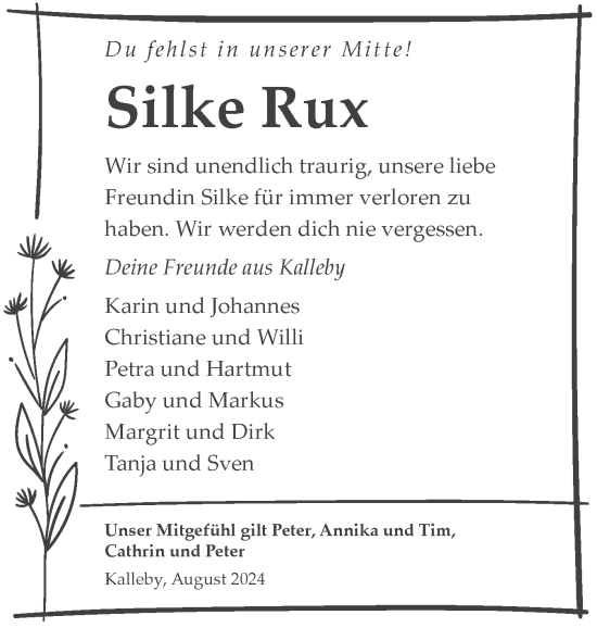 Traueranzeige von Silke Rux von Flensburger Tageblatt