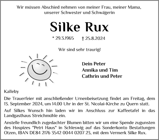 Traueranzeige von Silke Rux von Flensburger Tageblatt