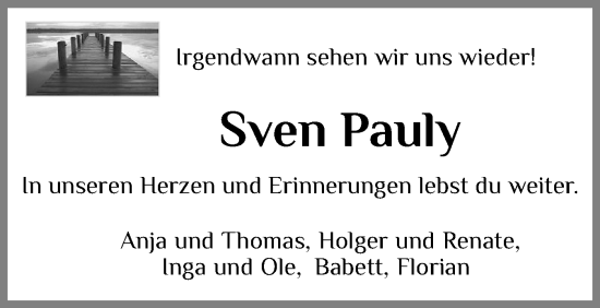 Traueranzeige von Sven Pauly von Region Westküste