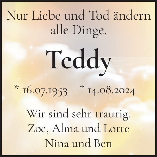 Traueranzeige von Teddy  von Region Flensburg