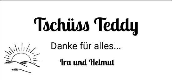 Traueranzeige von Teddy  von Husumer Nachrichten, Nordfriesland Tageblatt