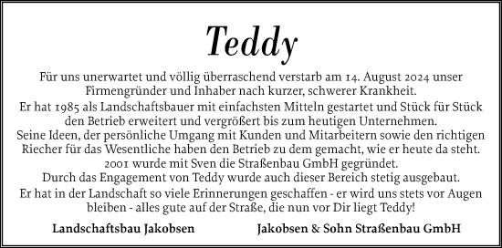 Traueranzeige von Teddy  von Region Flensburg