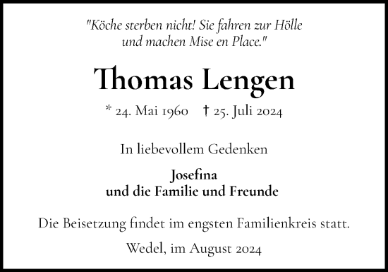 Traueranzeige von Thomas Lengen von Wedel-Schulauer Tageblatt, tip Wedel-Schulauer Tageblatt, tip Rissener Rundschau