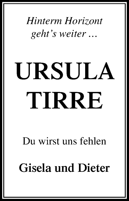 Traueranzeige von Ursula Tirre von Stormaner Tageblatt